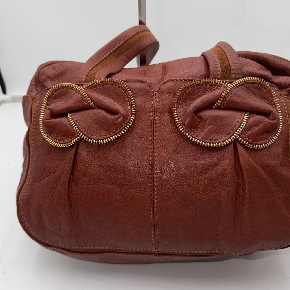 See by Chloe Terracotta Red Leather Bow Zipper Trim Shoulder Bag Tote - Picture 8 of 16